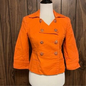 Ideology Orange 3/4 Sleeve W/pockets Embellished W/Roses Detail Buttons Blazer S